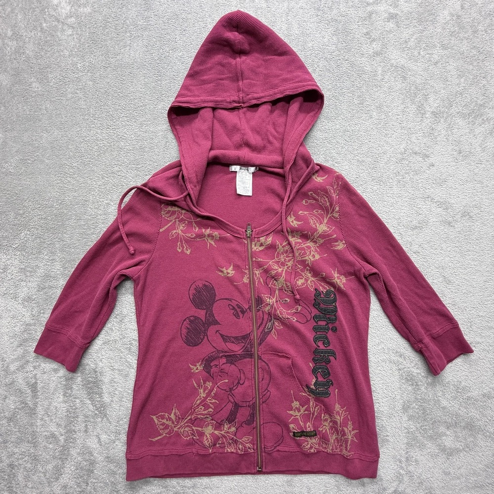 Disneyland Resort Hoodie Womens XXL Pink Full Zip Hooded Mickey Graphic Thermal